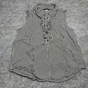 Tommy Hilfiger Womens L Black Gingham Ruffle Button Front Sleeveless Shirt Top